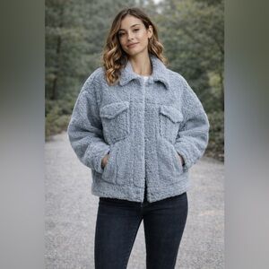 GOOD AMERICAN Soft blue, SHEERLING bomber style jacket